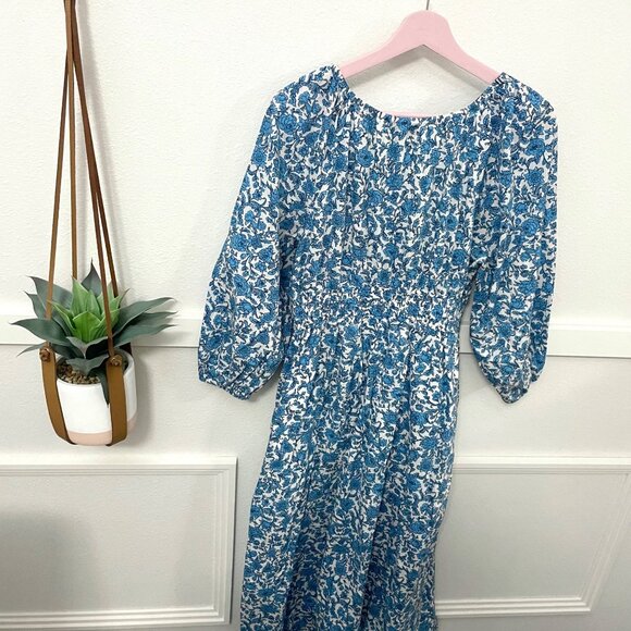 J Crew V-neck Midi Dress in Blue Blooms Block Print Size S BR442 - Picture 8 of 9